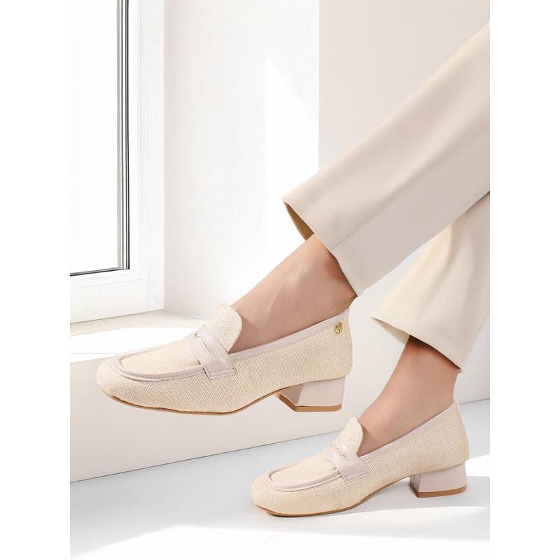 ELLE Women Cream Block Heels Loafers (EURO 36)