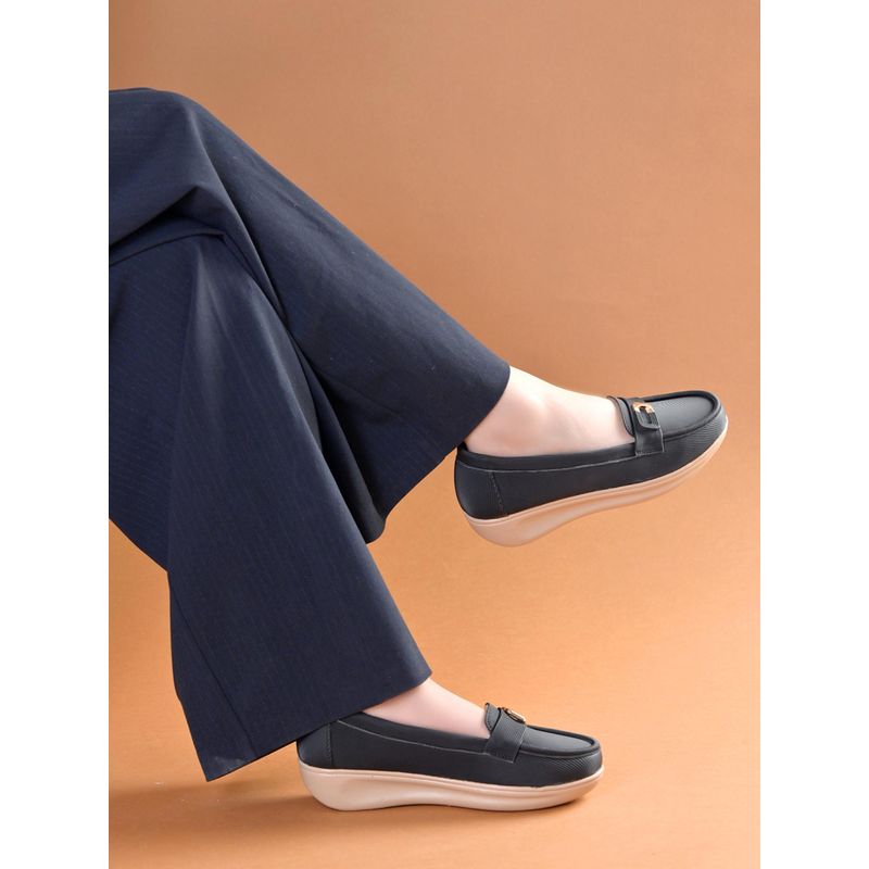 Shoetopia Women Casual Black Ribbed Loafers (EURO 36)