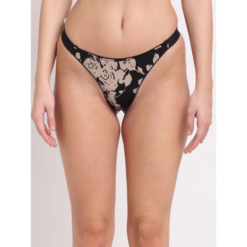 AOBA Women Black & Nude-Coloured Printed Thongs Brief Panty (XL)