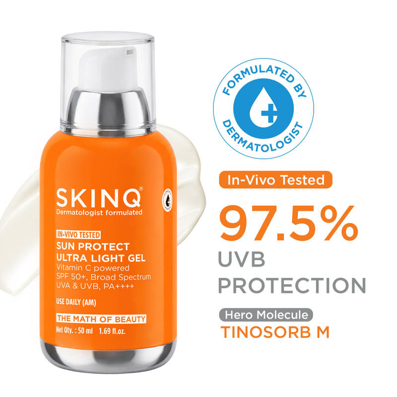 SKINQ SPF 50+ PA++++ Detan Sunscreen Gel No White Cast With Vitamin C Lightweight