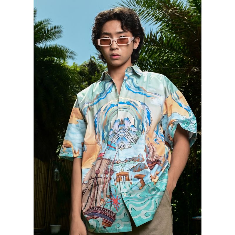 Loudless Shangri Ship Printed Half Sleeves Shirt for Men (S)