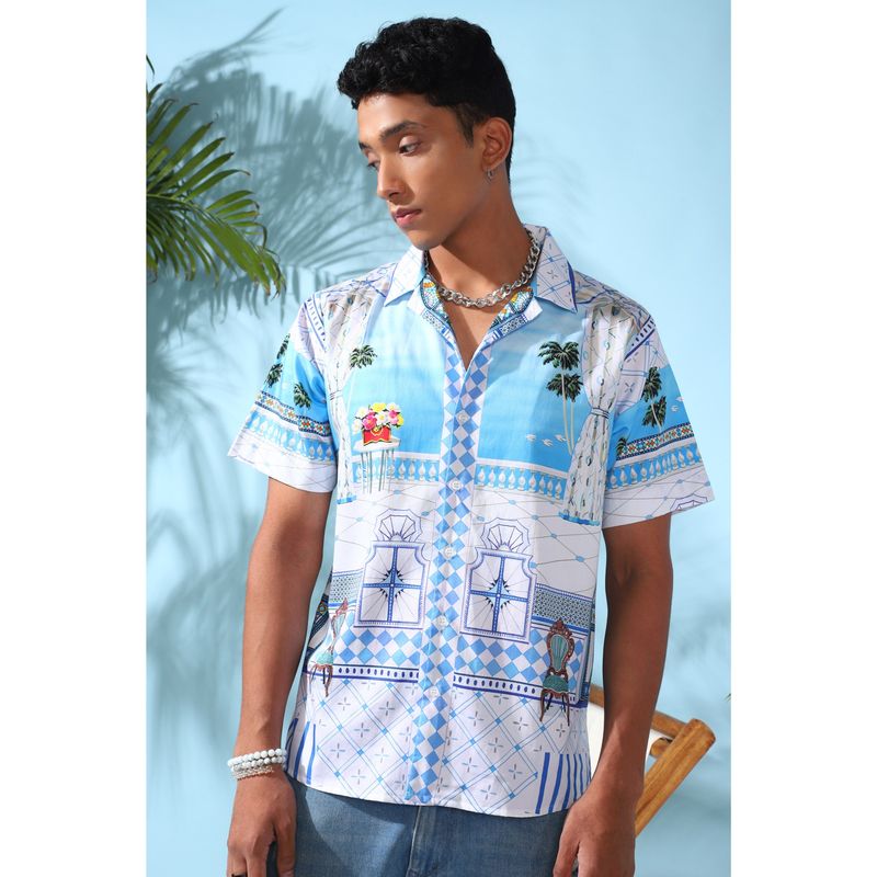 Loudless Imperial Palace Cuban Collar Printed Half Sleeves Shirt for Men (S)
