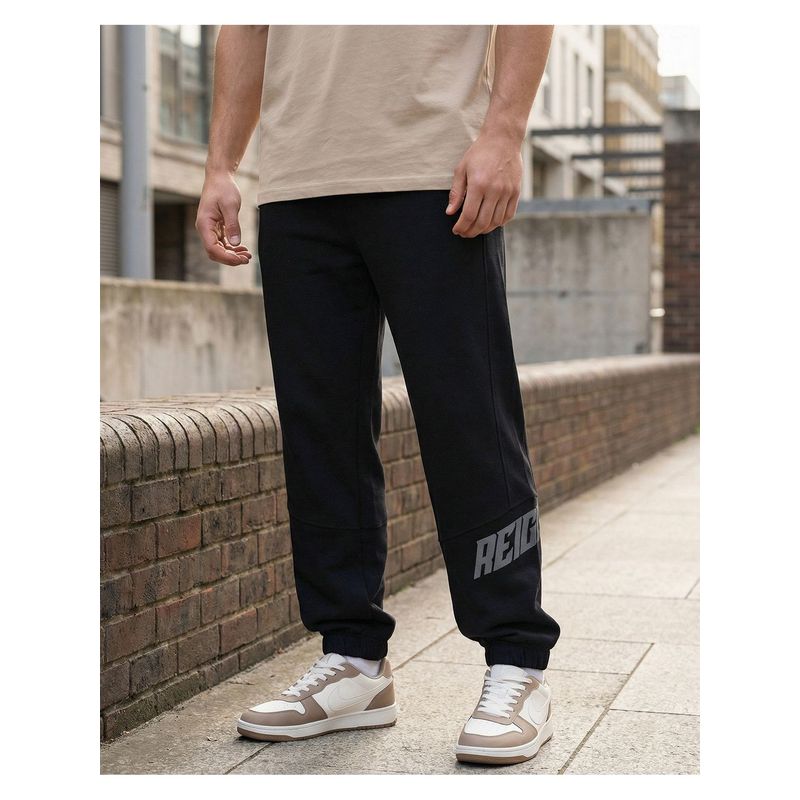 Bewakoof Men Jet Black Reignite Typography Oversized Joggers (S)