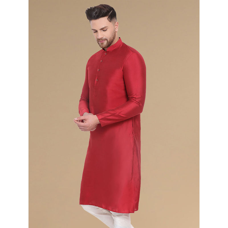 Sanwara Men's Cotton Silk Solid Maroon Colour Straight Kurta (M)