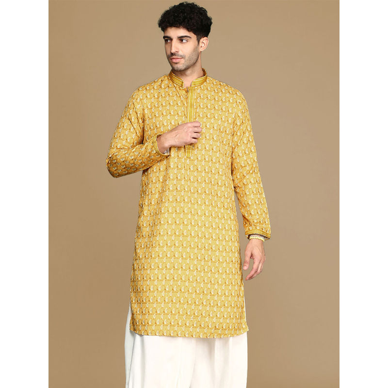 Sanwara Unleash Your Style With Men's Mustard Jaquard Designer Kurta (S)