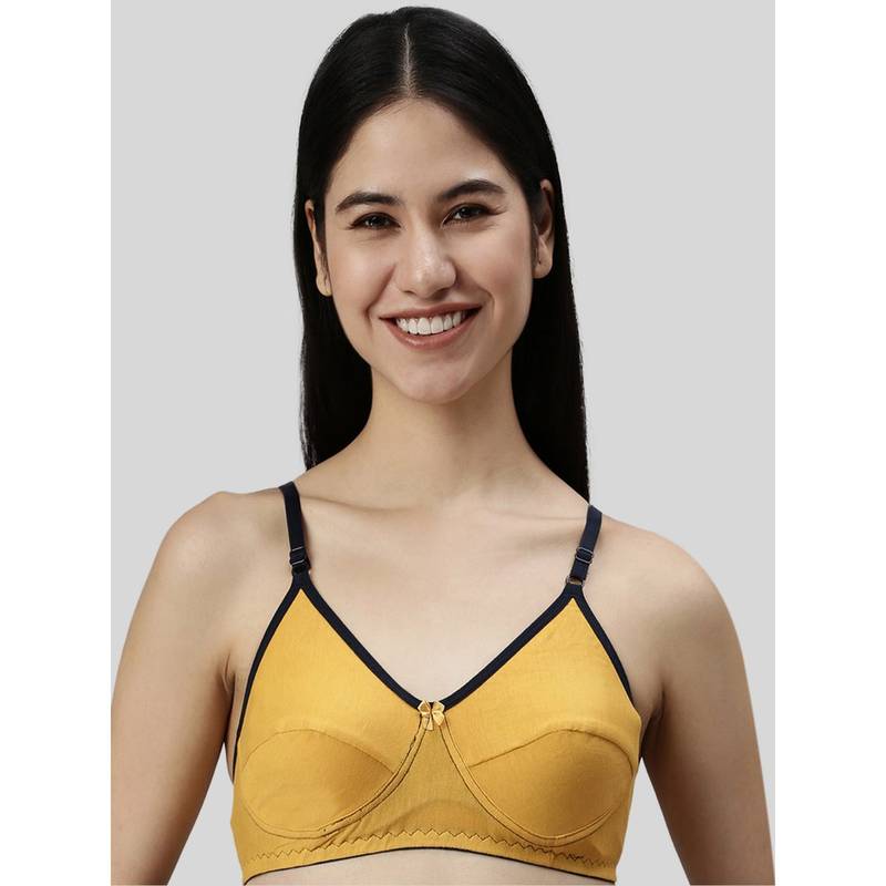 Kryptic Women Mustard Solid Cotton Full Coverage Non-Padded Everyday Bra (30B)