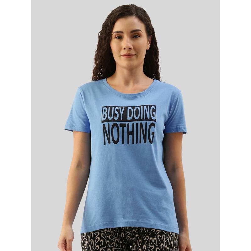 Kryptic Women Blue Cotton Lounge T-Shirt (S)