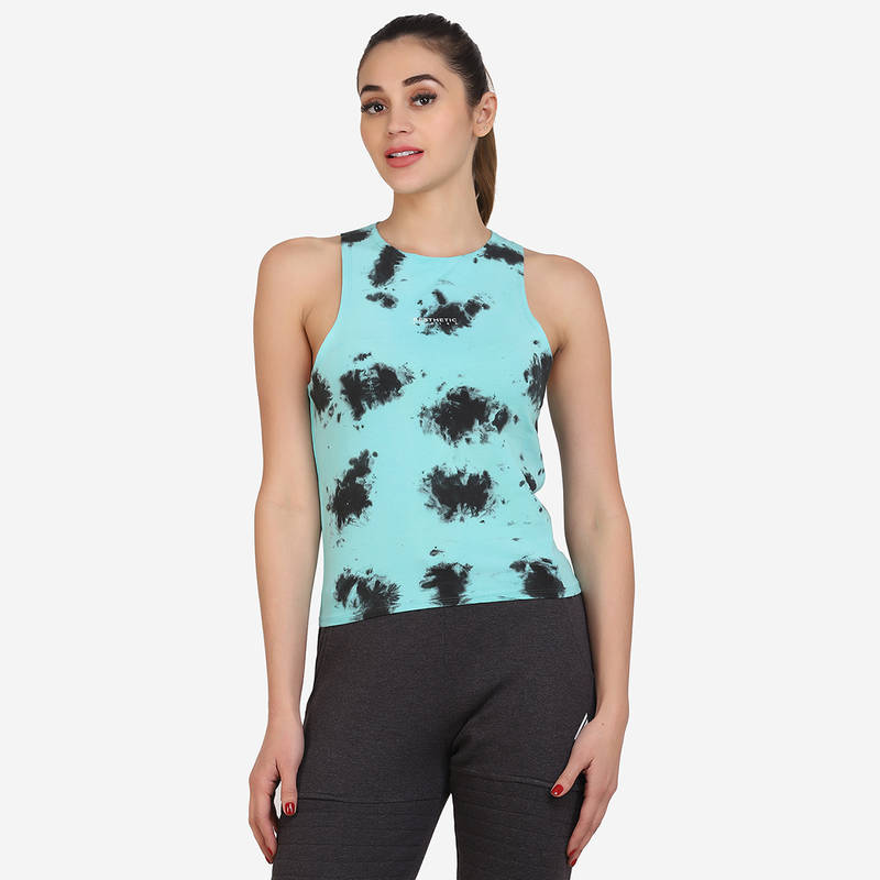 Aesthetic Bodies Women Tie Dye Active Wear Top - Blue (38)