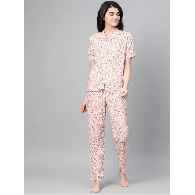 Drape In Vogue Women Peach Flower Print Night Suit (XL)