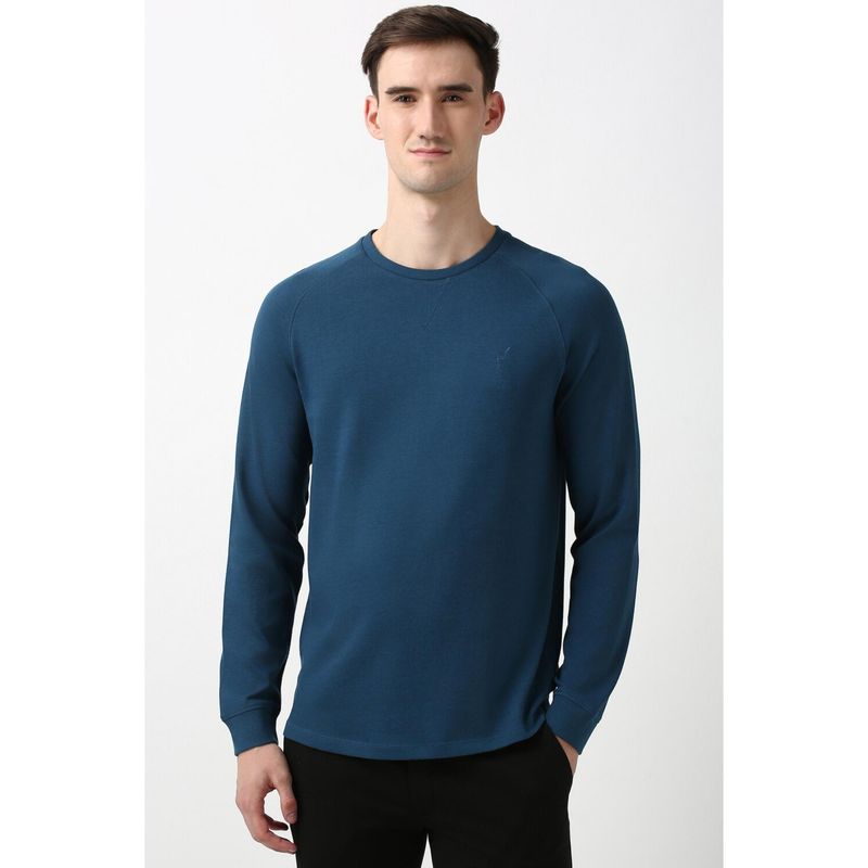 Peter England Men Navy Solid Round Neck T-Shirts (M)