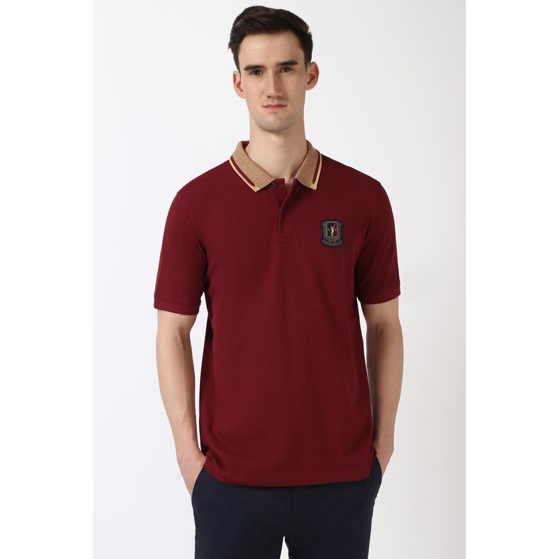 Peter England Men Maroon Solid Polo NeckT-Shirts (2XL)