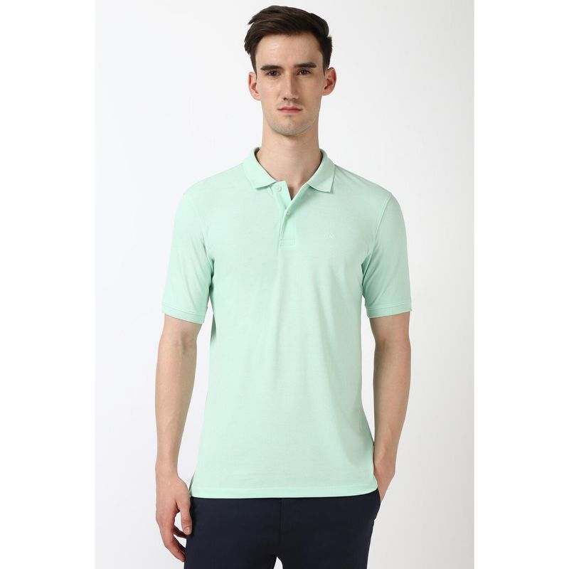 Peter England Men Green Solid Polo NeckT-Shirts (S)