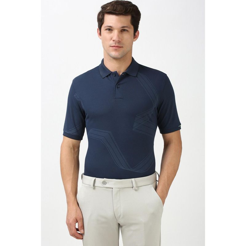 Peter England Men Navy Patterned Polo NeckT-Shirts (M)