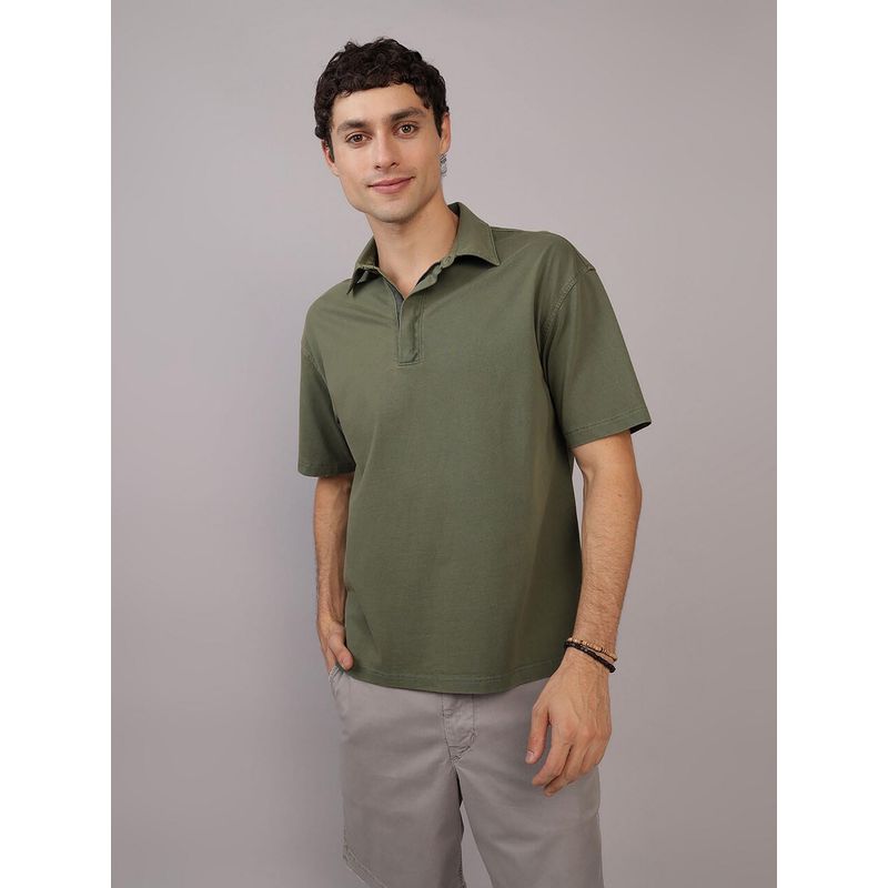 American Eagle Men Green Ae Oversized Zip-Up Polo Shirt (XS)