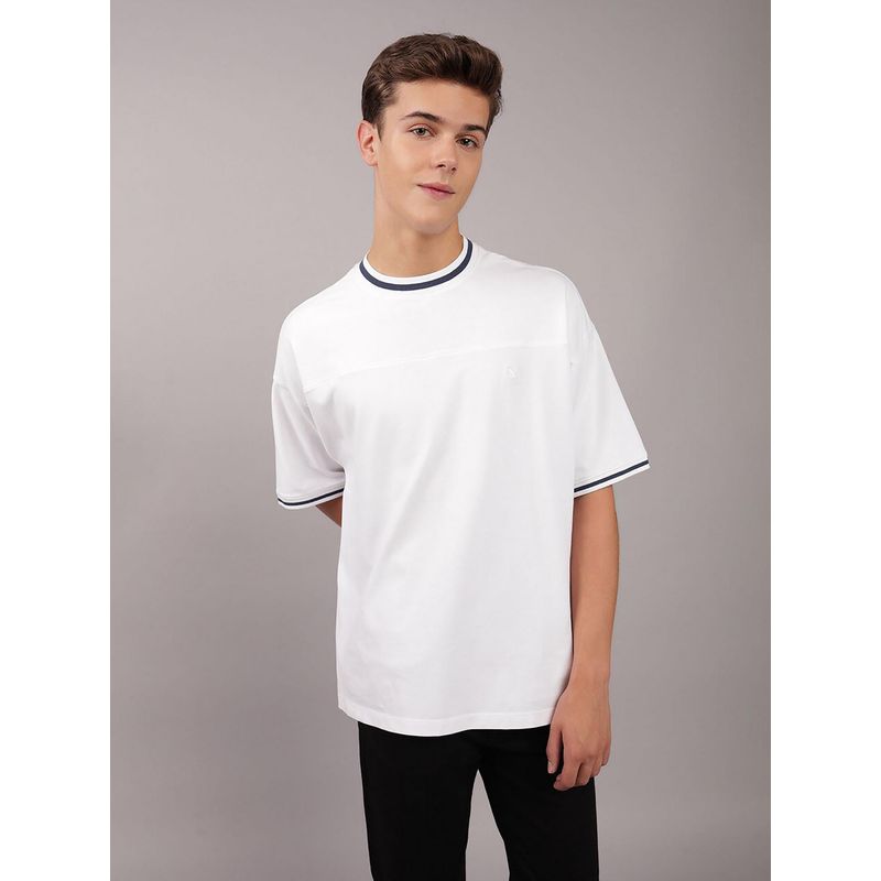 American Eagle Men White Oversized Ringer Pique T-Shirt (XS)