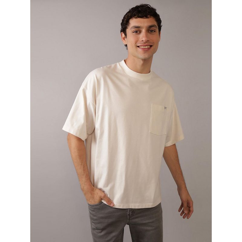 American Eagle Men White Heavyweight Oversized Pocket T-Shirt (XS)