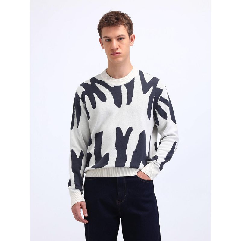 Flying Machine Logo Oversized Fit White Sweater (S)