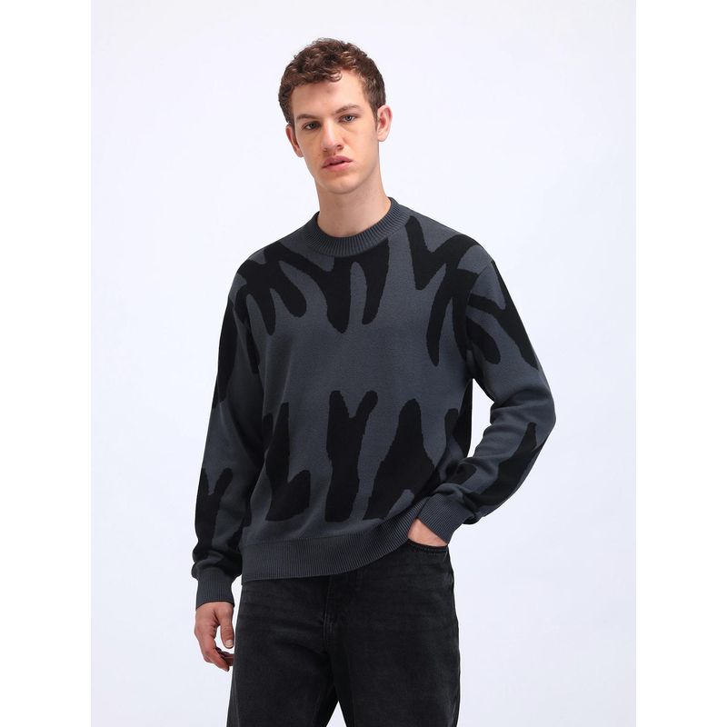 Flying Machine Logo Oversized Fit Grey Sweater (M)