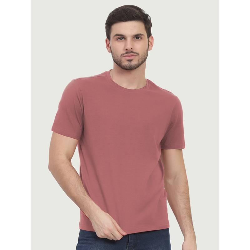 FREECULTR Pink Men's Organic Cotton Solid Crew Neck Half Sleeve T-Shirt (L)