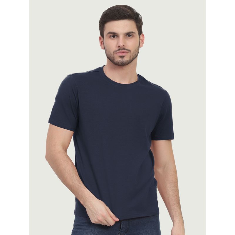 FREECULTR Navy Blue Men's Organic Cotton Solid Crew Neck Half Sleeve T-Shirt (S)