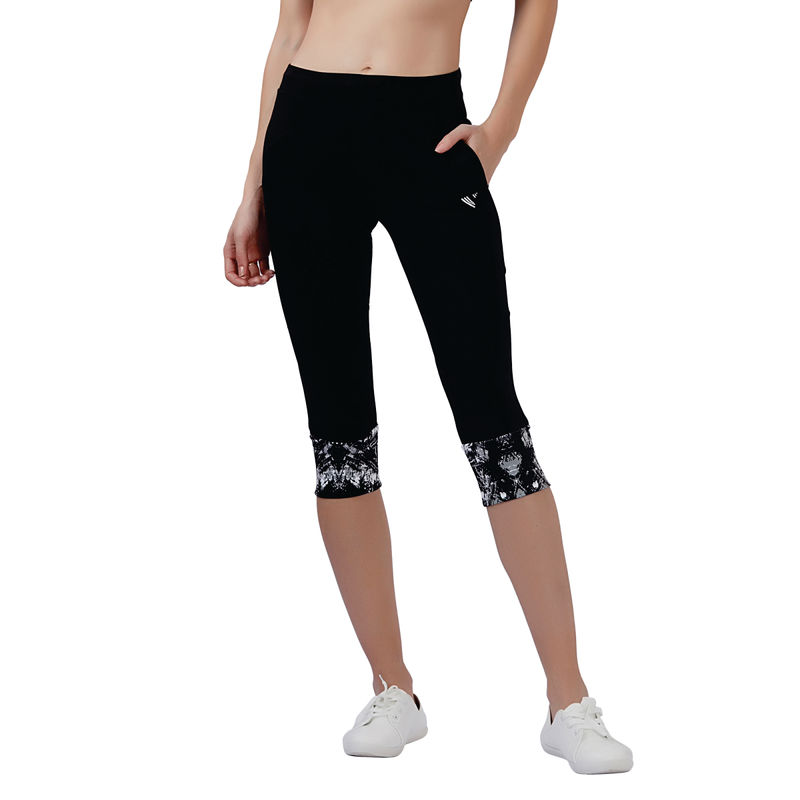 Veloz Women's Multisport Wear - Capri With Pocket Leggings 3/4Th V Flex - Black (L)