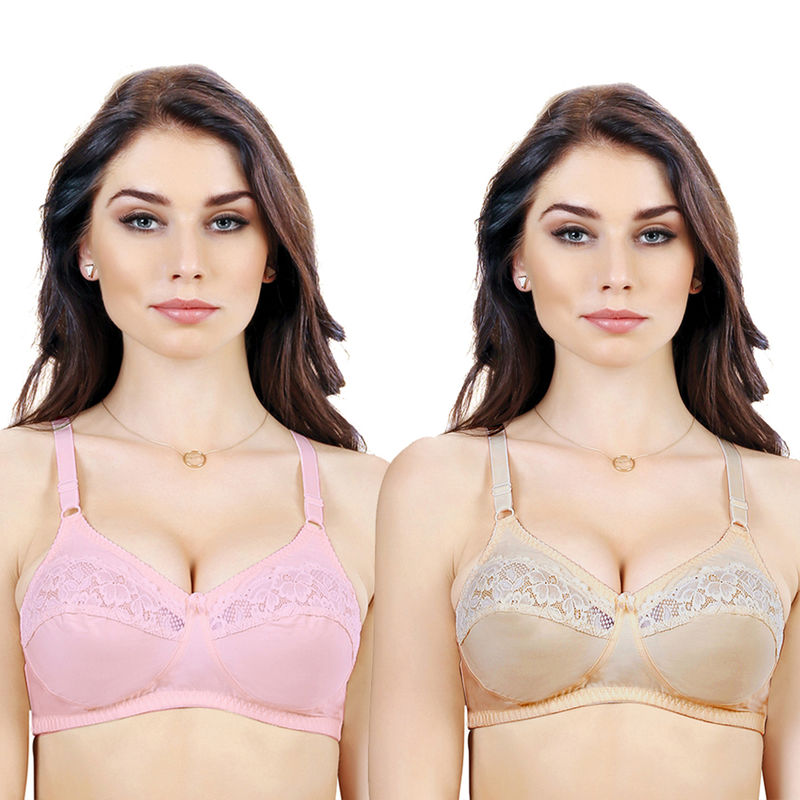 Groversons Paris Beauty women's cotton full coverage non-padded non-wired bra-PO2 (32B)