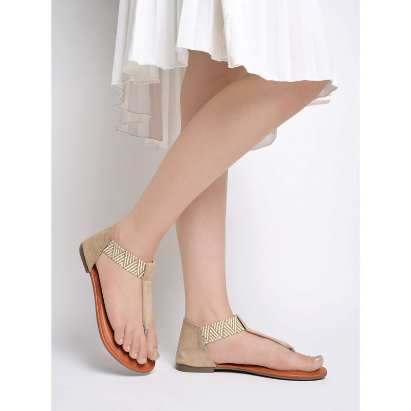 Shoetopia Stylish Ethnic Cream Flat Sandals (EURO 38)