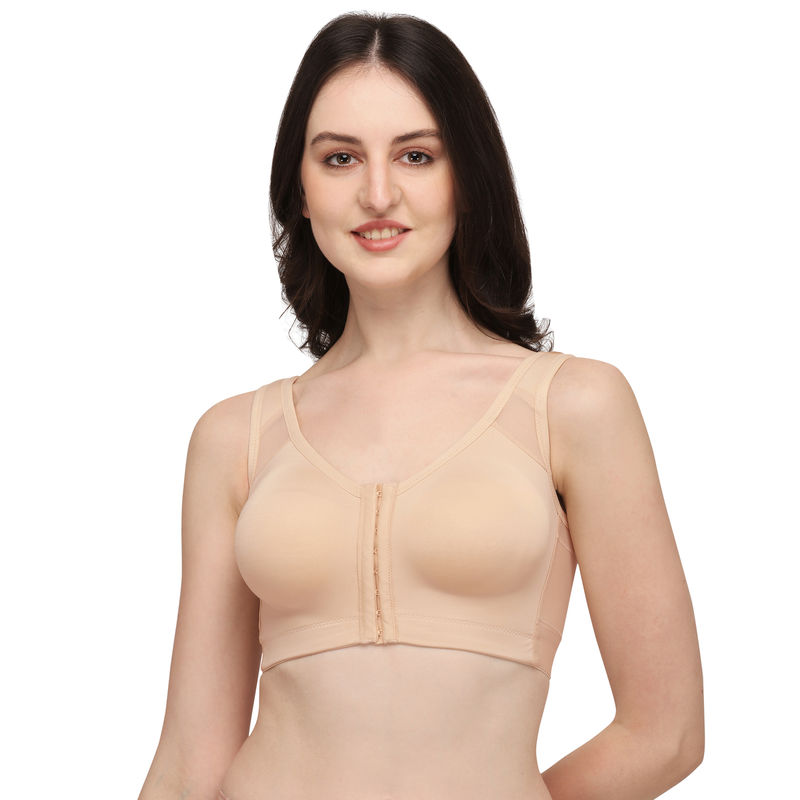SOIE Front Closure Full Coverage Non Padded Non Wired Posture Correction Bra-Nude (XXL)