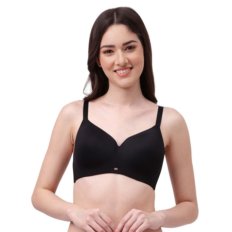 SOIE Full Coverage Padded Non-Wired Ultra Soft Seamless Bra-Black (32D)