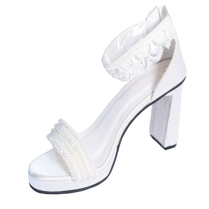 Sana K Luxurious Footwear Khushi Kapoor White Open Toe High Ankle Heels (EURO 36)