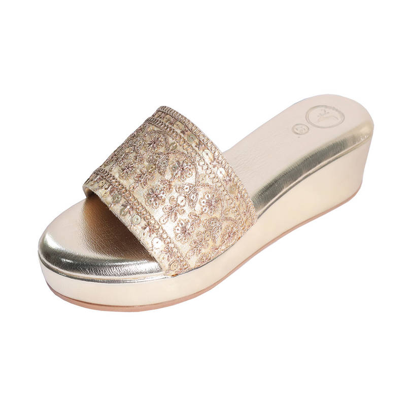 Sana K Luxurious Footwear Noor-E-Gulzar Open Toe Slip On Closure Mid Ankle Wedges (EURO 37)