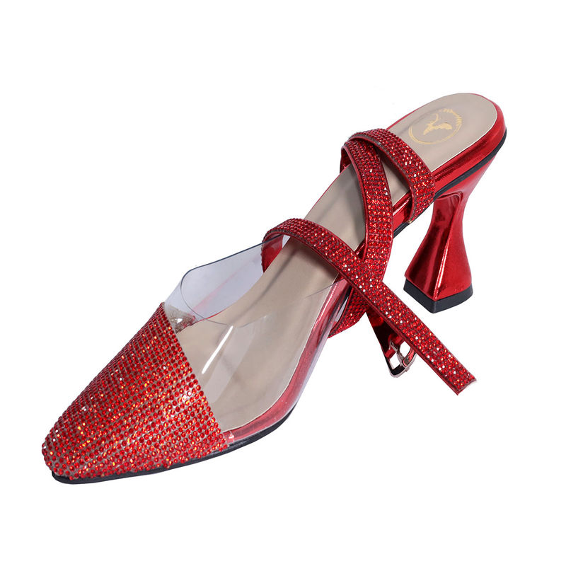 Sana K Luxurious Footwear Sleek Cheek Red Round Toe Mid Ankle Heels (EURO 36)