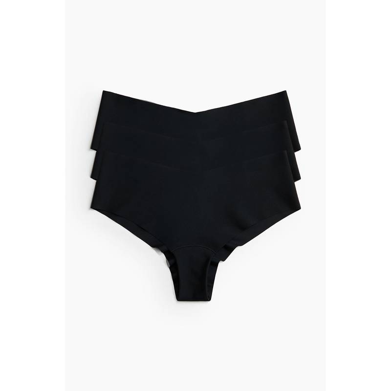 H&M Women Black 3-Pack Invisible Hipster Briefs (M)