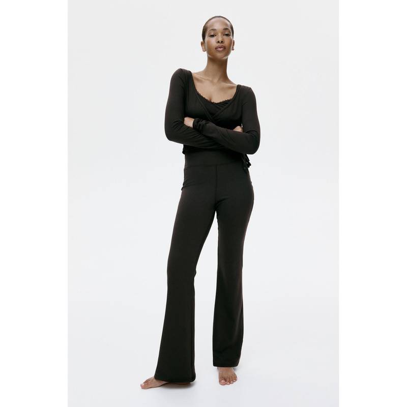 H&M Women Brown Flared Brushed Jersey Pyjama (M) (M)