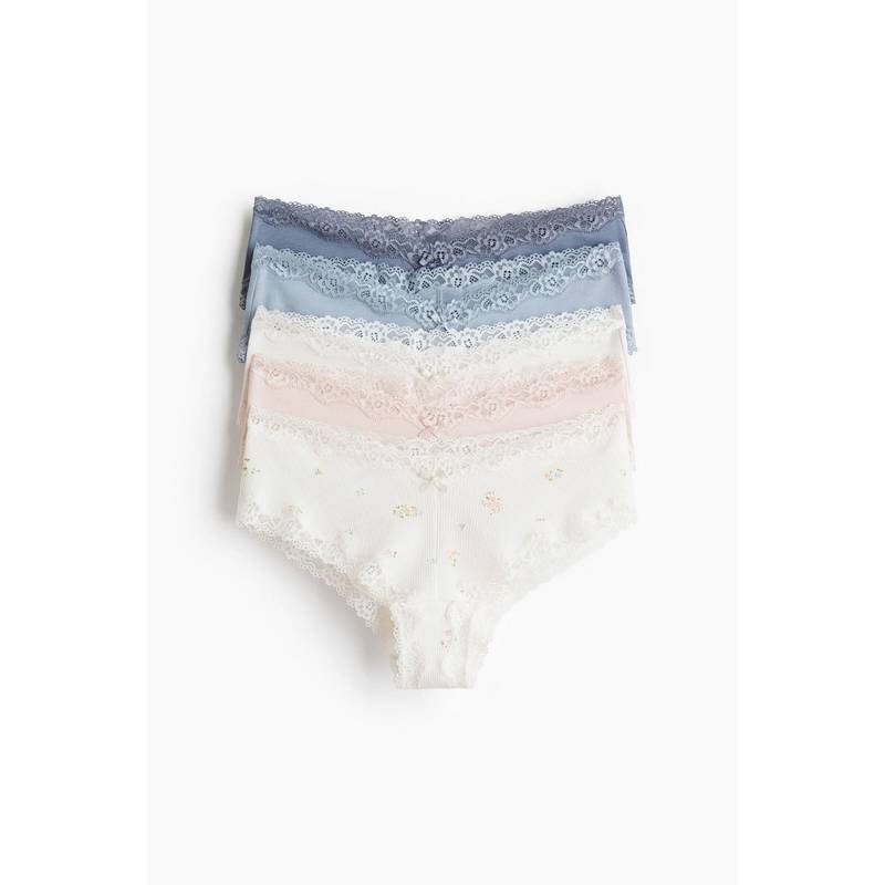H&M Women Blue 5-Pack Cotton And Lace Hipster Briefs (XL)