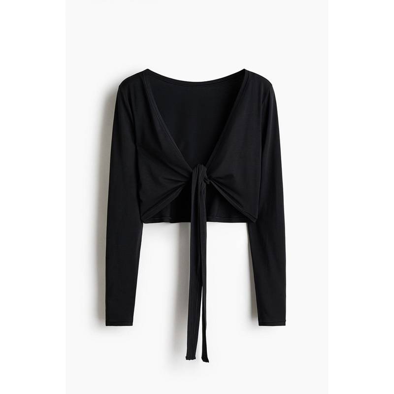 H&M MOVE Women Black Cropped long-sleeved yoga top (L)
