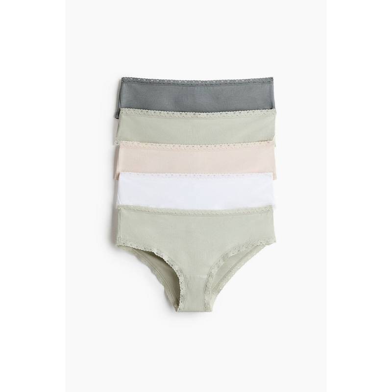 H&M Women Green 5-Pack Cotton Hipster Briefs (S)