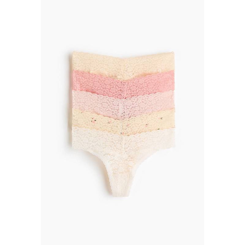H&M Women Yellow 5-Pack Lace Thong Briefs (S)