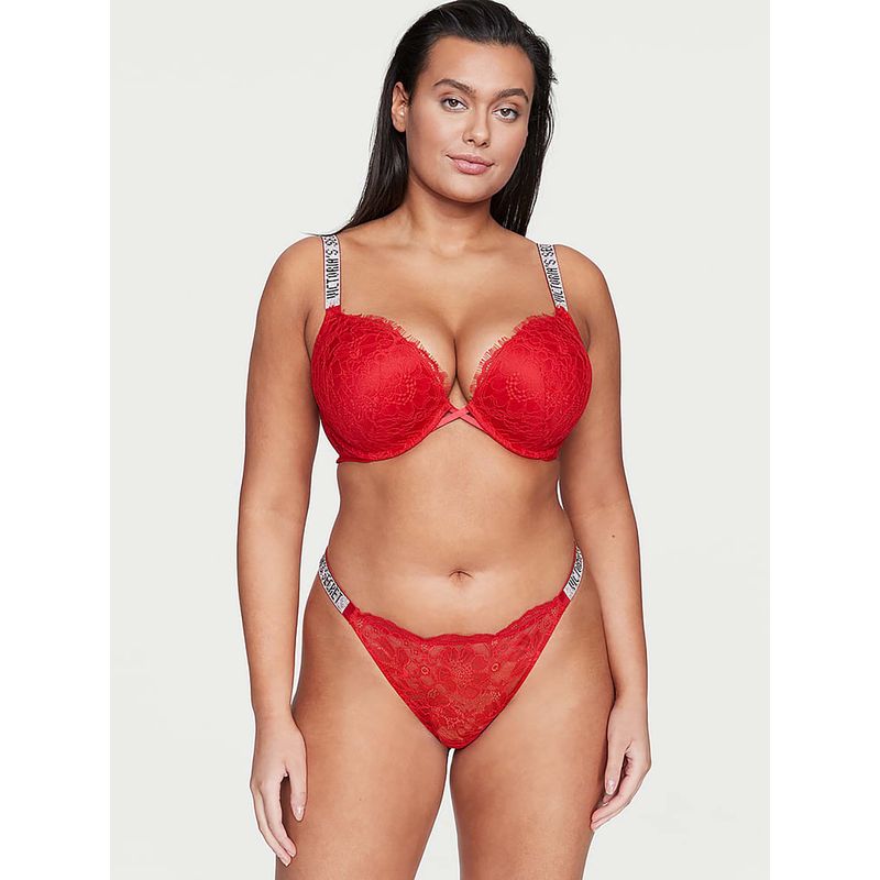 Victoria's Secret Red Very Sexy Bombshell Shine Strap Lace Thong Panty (XS)