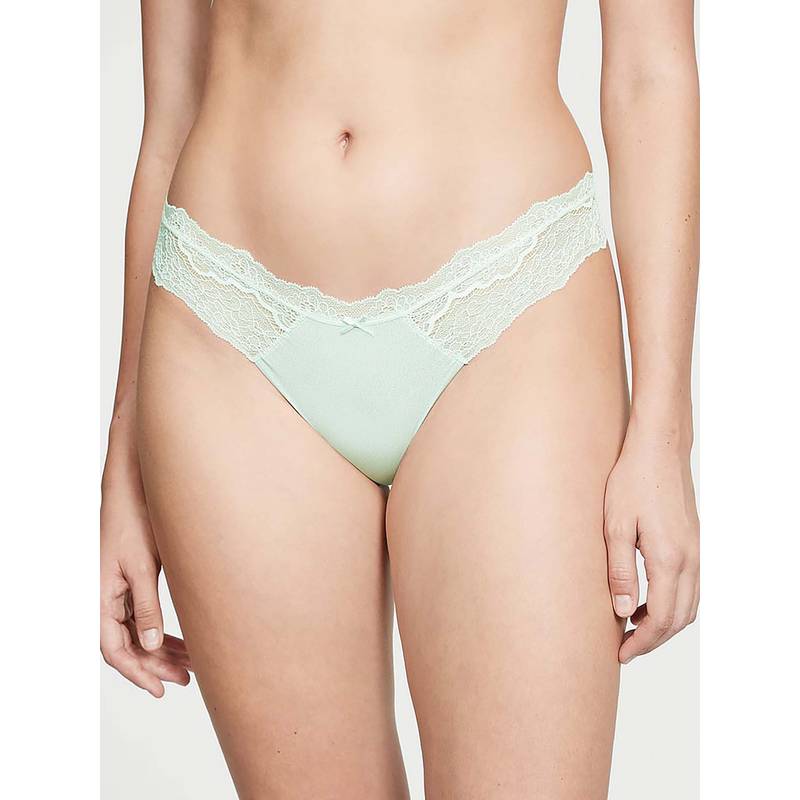 Victoria's Secret Green Dream Angels Lace-Trim Smooth Shimmer Thong Panty (M)