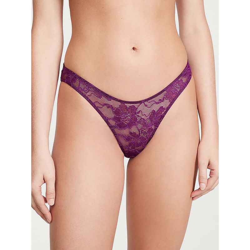 Victoria's Secret Purple Very Sexy Shine Strap Cut-Out Back Lace Brazilian Panty (XS)