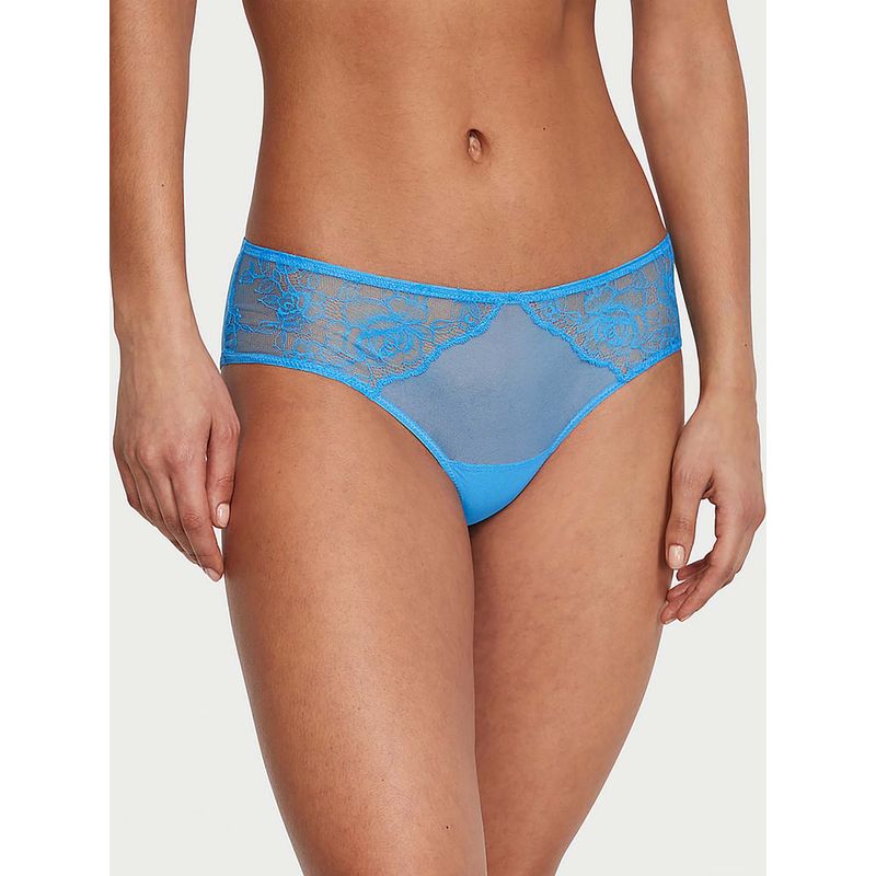 Victoria's Secret Blue Very Sexy Rose Lace and Grommet Open-Back Cheeky Panty (L)