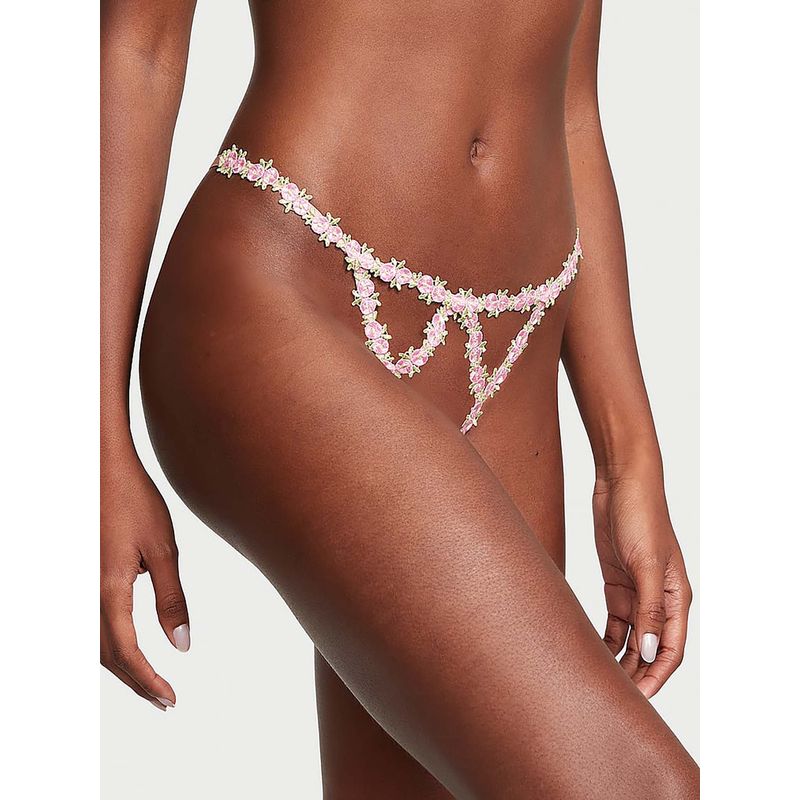 Victoria's Secret Pink Dream Angels Rosebud Embroidery Crotchless V-String Panty (L)