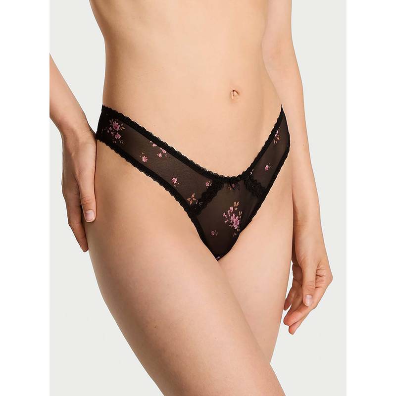Victoria's Secret Black Dream Angels Sheer Lace-Trim Brazilian Panty (XS)