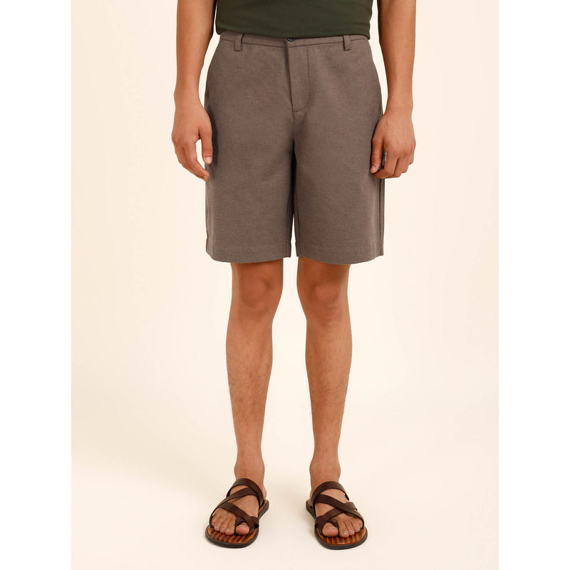 Andamen Brown Brushed Cotton Lycra Short-Regular Fit (31)