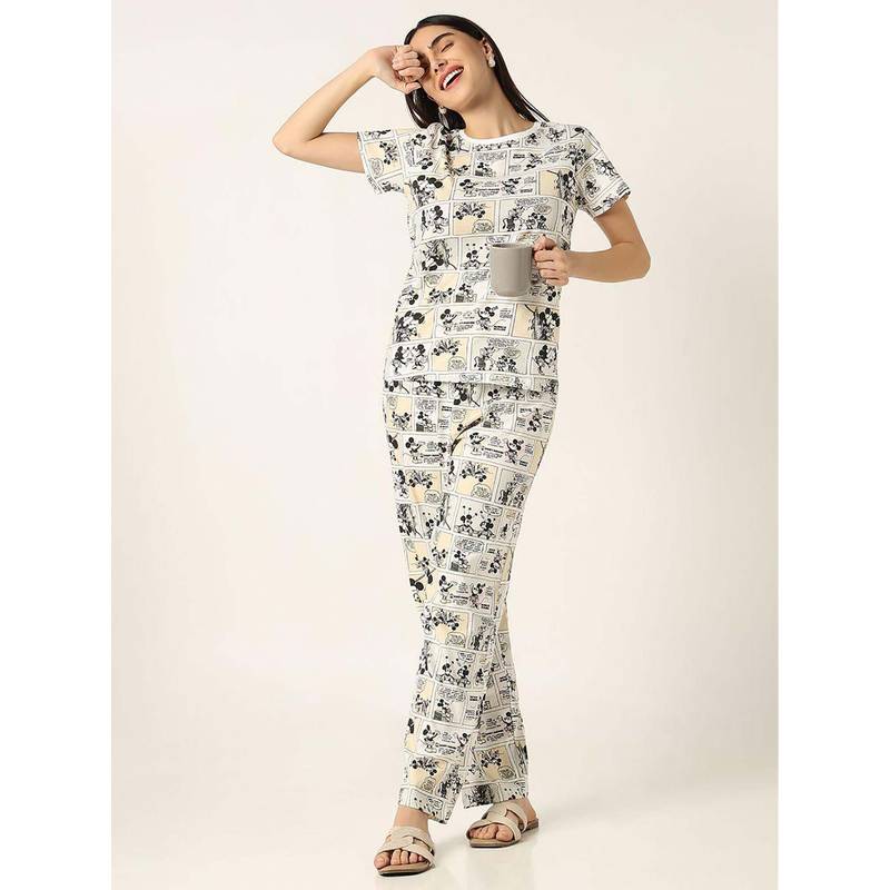 R&B Ivory Cartoon Printed Women Night Suit (S)