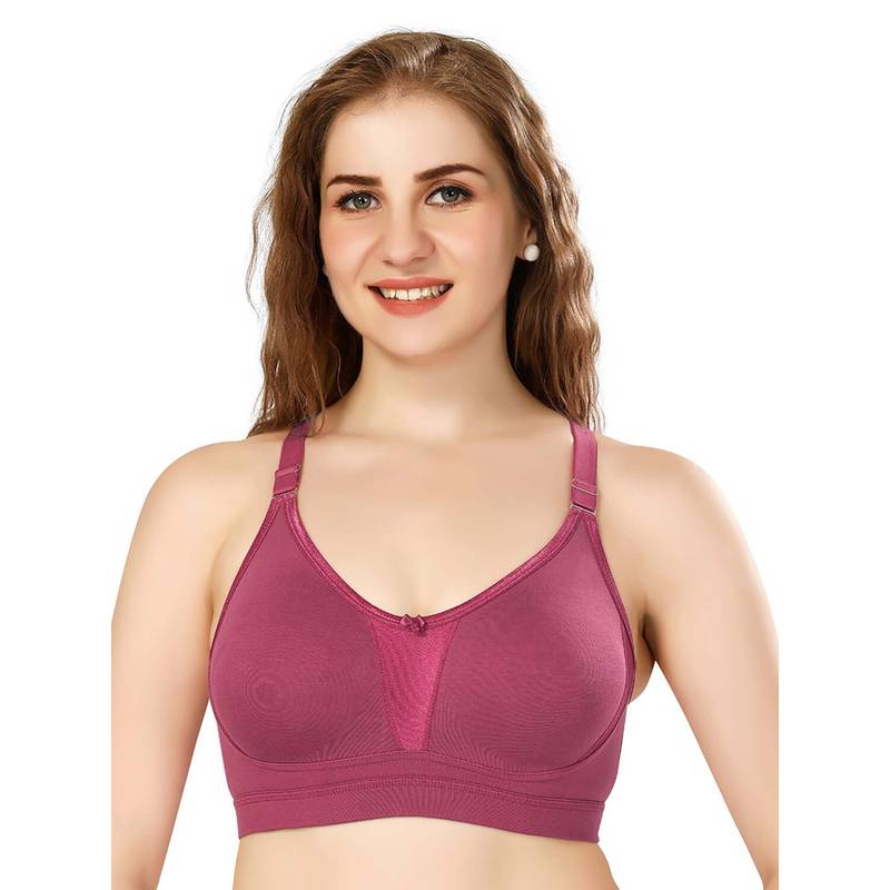 Bralux Raspberry Full Coverage Wirefree Bra with Moulded Cups and Inner-Elastic (34D)