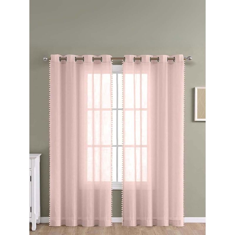 Haus & Kinder Pink Linen Sheer Polyester Window Curtains (4 x 5 Feet)