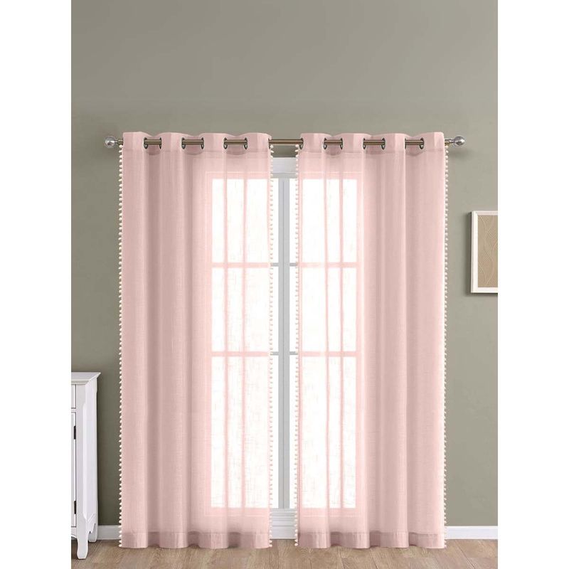 Haus & Kinder Pink Linen Sheer Polyester Door Curtains (4 x 7 Feet)