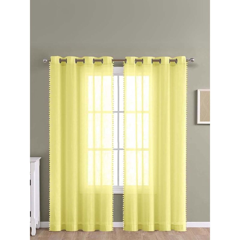 Haus & Kinder Yellow Linen Sheer Polyester Window Curtains (4 x 5 Feet)